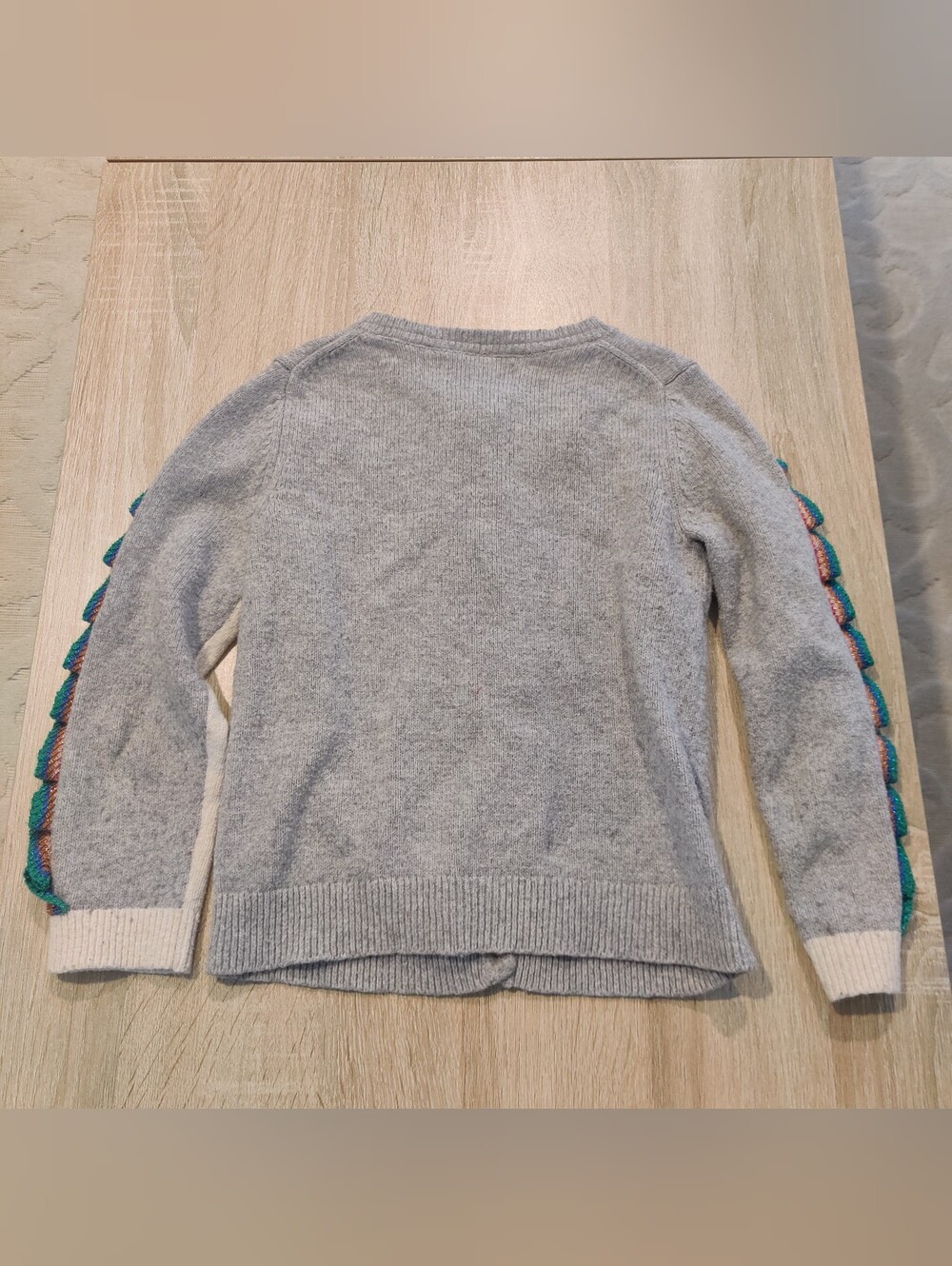 Mini Boden Girls' Gray & Cream Unicorn Cardigan with Rainbow Trim Size 5-6 Years - Picture 2 of 4